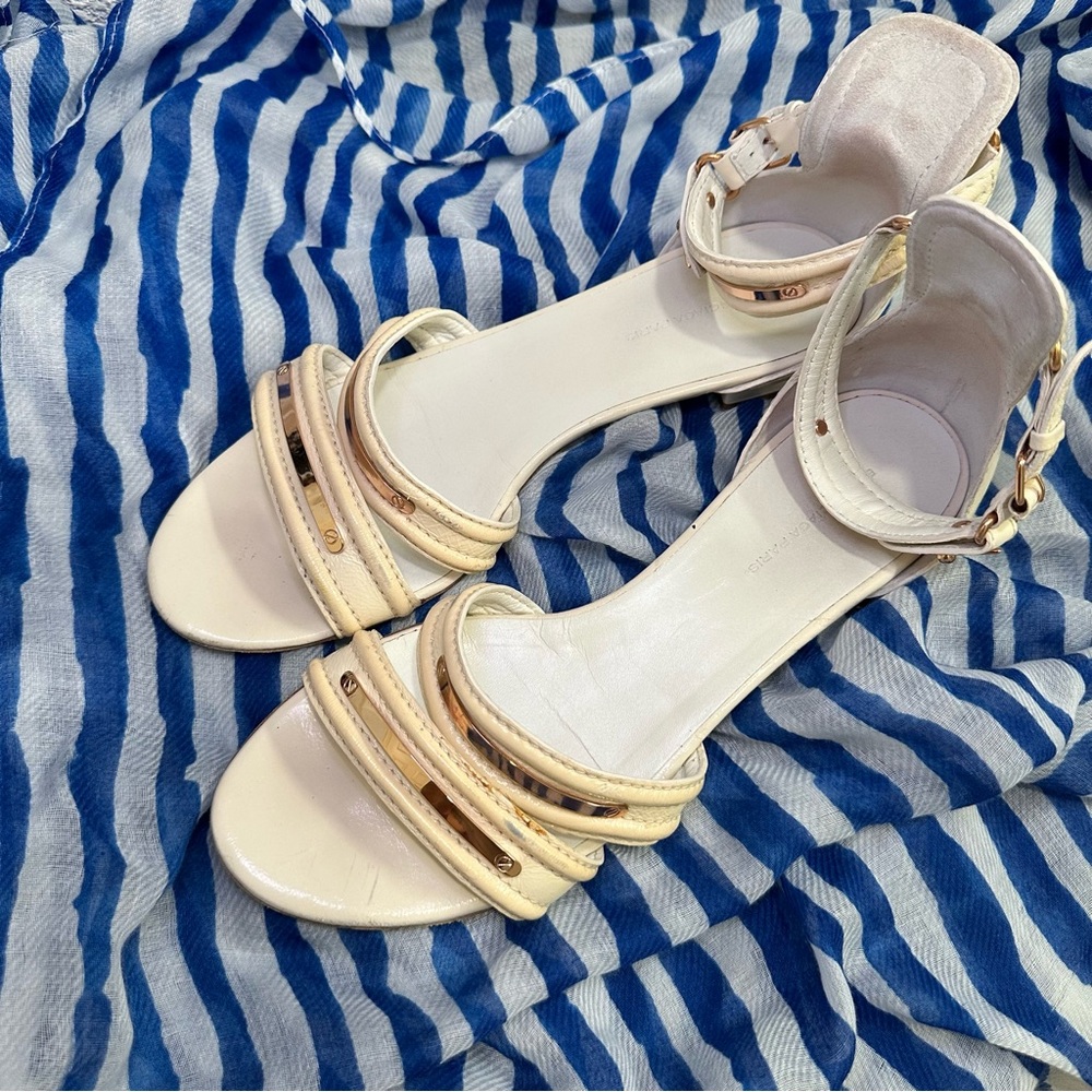 Balenciaga Leather Sandals 38 Ivory Color with Gold Tone Hardware GUC